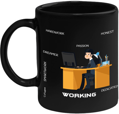 Huppme Working Thinking Black 350ML Ceramic Mug(350 ml)