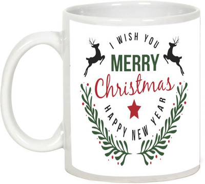 AllUPrints I Wish You A Merry Christmas & Happy New Year Ceramic Mug(325 ml), White