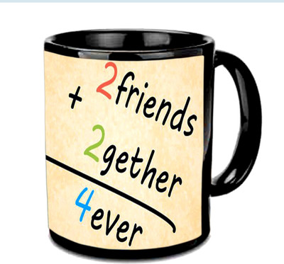 Jiya Creation1 Friends Together Black Ceramic Mug(350 ml), Multicolor