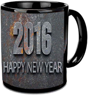 Raj Laxmi Stone print new year black cup Ceramic Mug(350 ml)