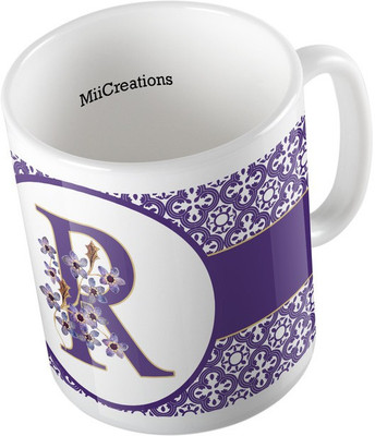 MiiCreations Printed Alphabet Letter "R" Ceramic Mug(325 ml), Multicolor