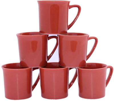Aarzool Small Pipe shape cups Ceramic Mug(180 ml, Pack of 6), Red