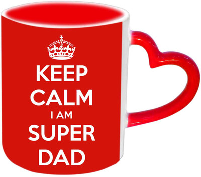 Raj Laxmi Keep Calm I M Super Dad Red Heart Handle Ceramic Mug(350 ml)