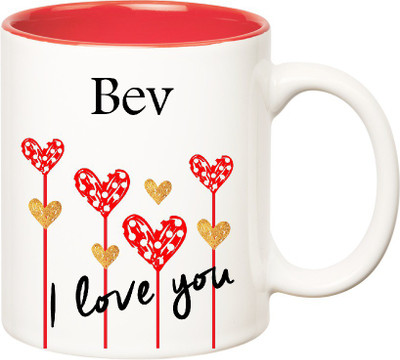 Huppme I Love You Bev Inner Red (350 ml) Ceramic Mug(350 ml), Red;white