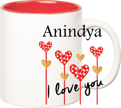 Huppme I Love You Anindya Inner Red (350 ml) Ceramic Mug(350 ml), Red;white
