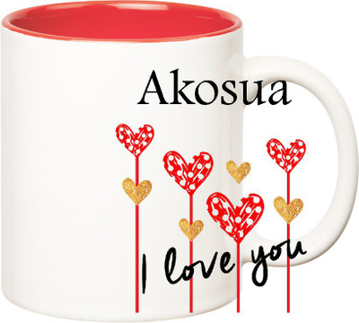 Huppme I Love You Akosua Inner Red (350 ml) Ceramic Mug(350 ml), Red;white