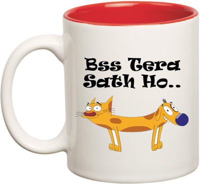 HuppmeGift Sath Inner Red Ceramic Mug(350 ml), Red;white