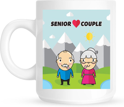 HuppmeGift Senior Couple White Ceramic Mug(350 ml)