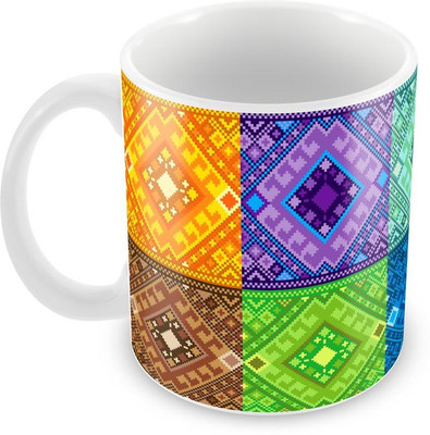 Tuelip Desk Pattern Ceramic Mug(350 ml), Multicolor