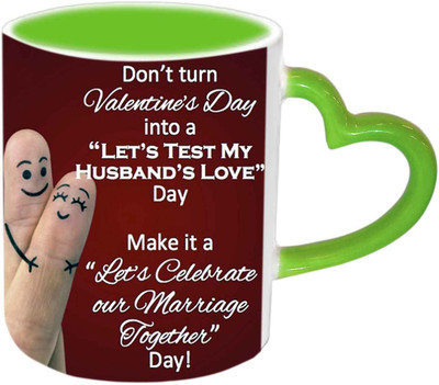 Raj Laxmi Marriage Love Green Handle Valentine Ceramic Mug(350 ml)