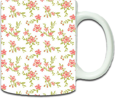 Maison N Mode Red With Wh Pattern Coffee Ceramic Mug(330 ml), Multicolor