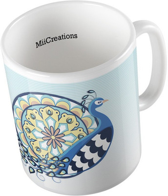 MiiCreations Printed Peacock Ceramic Mug(325 ml), Multicolor