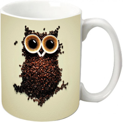 Maison N Mode Owl Coffee Ceramic Mug(330 ml), Multicolor
