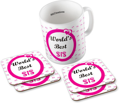 MiiCreations Printed World's Best Sister (1 Ceramic + 4 MDF Coaster) Coaster Coffee Set Ceramic Mug(325 ml, Pack of 5), Multicolor
MiiCreations Printed World's Best Sister (1 Ceramic + 4 MDF Coaster) Coaster Coffee Set Ceramic Mug(325 ml, Pack of 5), Multicolor