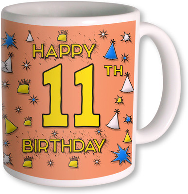 PhotogiftsIndia 11th Happy Birthday Coffee Ceramic Mug(350 ml), White