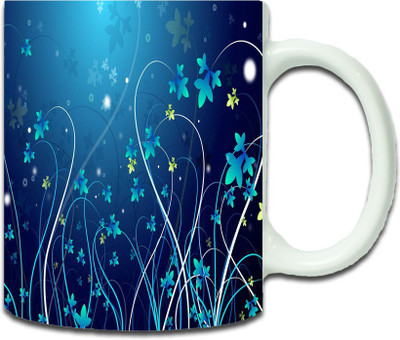 Maison N Mode Sky Blue Flower Pattern Coffee Ceramic Mug(330 ml), Multicolor