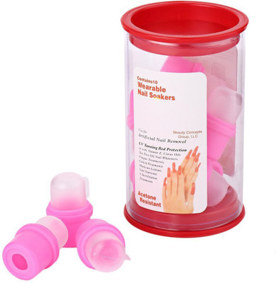 ROYALKART 10 Pcs Wearable Nail Soakers Polish Remover DIY Acrylic UV Gel Cap Tip Set Acetone(Pink)