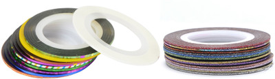 Looks United 5 Glitter And 5 Glossy Mix Color Nail Art Striping Tape Rolls(Multi)