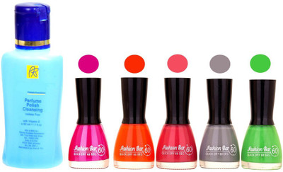 Fashion Bar Nail Polish With Free Rythmx Nail Polish Remover Combo Offer (Neon Shades at Incredible Value) 1524 Rani Mazanta,Orange,Pink,Grey,Green Neon(Pack of 5)
Fashion Bar Nail Polish With Free Rythmx Nail Polish Remover Combo Offer (Neon Shades at Incredible Value) 1524 Rani Mazanta,Orange,Pink,Grey,Green Neon(Pack of 5)