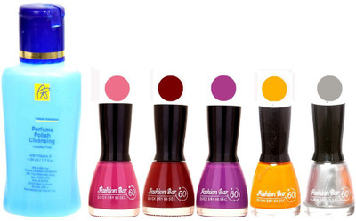 Fashion Bar Nail Polish With Free Rythmx Nail Polish Remover Combo Offer (Neon Shades at Incredible Value) 1551 Voilet,Maroon,Purple,Yellow,Turmeric Yellow
Fashion Bar Nail Polish With Free Rythmx Nail Polish Remover Combo Offer (Neon Shades at Incredible Value) 1551 Voilet,Maroon,Purple,Yellow,Turmeric Yellow