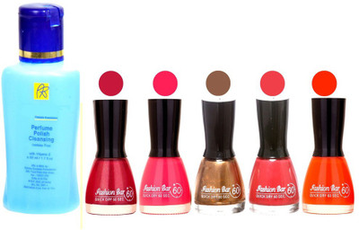 Fashion Bar Nail Polish With Free Rythmx Nail Polish Remover Combo Offer (Neon Shades at Incredible Value) 1575 Shimmer ,Pink,Copper,Pink Neon,Orange Fantasy(Pack of 5)
Fashion Bar Nail Polish With Free Rythmx Nail Polish Remover Combo Offer (Neon Shades at Incredible Value) 1575 Shimmer ,Pink,Copper,Pink Neon,Orange Fantasy(Pack of 5)