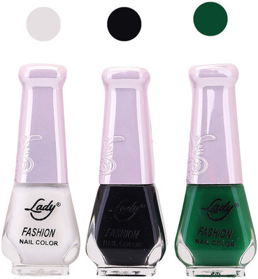 Lady Fashion Nail Polish 2508201609 White,Black,Green,(Pack of 3)