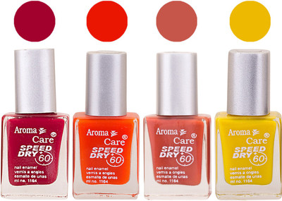 Aroma Care Maroon Nail Polish Combo 2506201689 Maroon, Orange, Red, Yellow(Pack of 4)