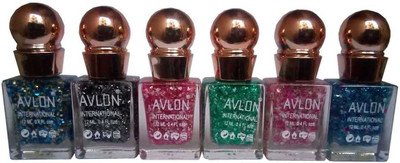 Avlon Glitter Nail Polish A.G.N.P-D6 6 Multicolor(Pack of 6)