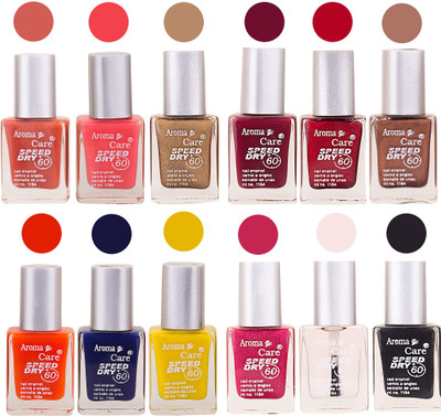 Aroma Care Orange Nail Polish Combo 909201616 Orange, Pink, Golden, Maroon, Nude, Green, Red, Purple, Silver, Blue, Yellow, Magenta, Peach, Black(Pack of 12)
Aroma Care Orange Nail Polish Combo 909201616 Orange, Pink, Golden, Maroon, Nude, Green, Red, Purple, Silver, Blue, Yellow, Magenta, Peach, Black(Pack of 12)