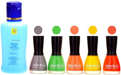 Fashion Bar Nail Polish With Free Rythmx Nail Polish Remover Combo Offer (Neon Shades at Incredible Value) 1559 Grey ,Pink,Peach,Yellow,Orange(Pack of 5)
Fashion Bar Nail Polish With Free Rythmx Nail Polish Remover Combo Offer (Neon Shades at Incredible Value) 1559 Grey ,Pink,Peach,Yellow,Orange(Pack of 5)