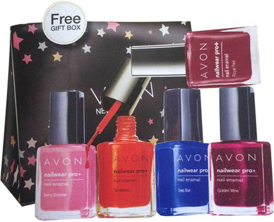 Avon Nailwear Pro+ Nail Enamel Golden Wine, Berry Shimmer, Deep Blue, Royal Red, Tangtastic(Pack of 5)
Avon Nailwear Pro+ Nail Enamel Golden Wine, Berry Shimmer, Deep Blue, Royal Red, Tangtastic(Pack of 5)