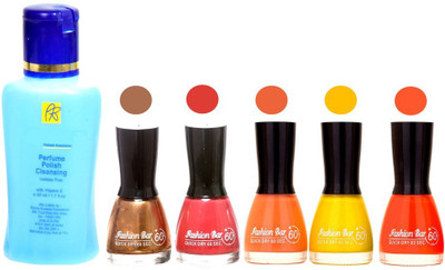 Fashion Bar Nail Polish With Free Rythmx Nail Polish Remover Combo Offer (Neon Shades at Incredible Value) 1509 Copper,Pink,Peach,Yellow,Orange(Pack of 5)
Fashion Bar Nail Polish With Free Rythmx Nail Polish Remover Combo Offer (Neon Shades at Incredible Value) 1509 Copper,Pink,Peach,Yellow,Orange(Pack of 5)