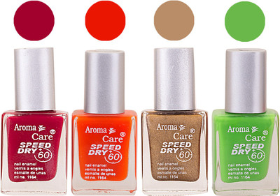 Aroma Care Maroon Nail Polish Combo 2506201602 Maroon, Orange, Golden, Green(Pack of 4)
