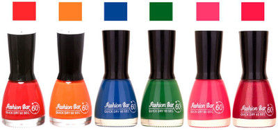 Fashion Bar Long Stay Pack of 6 Unique Nail Polish Combo 302 Redish pink, orange ,Blue,Green,Neon Pink,Shimmer Mazanta(Pack of 6)
Fashion Bar Long Stay Pack of 6 Unique Nail Polish Combo 302 Redish pink, orange ,Blue,Green,Neon Pink,Shimmer Mazanta(Pack of 6)