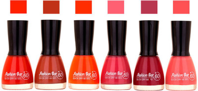 Fashion Bar Long Stay Pack of 6 Unique Nail Polish Combo 301 Redish Orange, Lite Brown, Orange, pink, move ,peach(Pack of 4)
Fashion Bar Long Stay Pack of 6 Unique Nail Polish Combo 301 Redish Orange, Lite Brown, Orange, pink, move ,peach(Pack of 4)