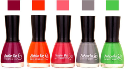 Fashion Bar Mazanta Mauve ,Orange ,Pink,Gray ,Parrot Pink Shades Nail Polish 145346 Mazanta Mauve ,Orange ,Pink,Gray ,Parrot Pink(Pack of 5)
Fashion Bar Mazanta Mauve ,Orange ,Pink,Gray ,Parrot Pink Shades Nail Polish 145346 Mazanta Mauve ,Orange ,Pink,Gray ,Parrot Pink(Pack of 5)