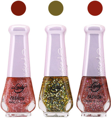 Lady Fashion Glitter Nail Polish 04102029 Brown,Green,Brown,(Pack of 3)