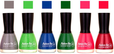 Fashion Bar Long Stay Pack of 6 Unique Nail Polish Combo 323 Gray,green,blue,green,neon pink,shimmer mazanta(Pack of 6)
Fashion Bar Long Stay Pack of 6 Unique Nail Polish Combo 323 Gray,green,blue,green,neon pink,shimmer mazanta(Pack of 6)