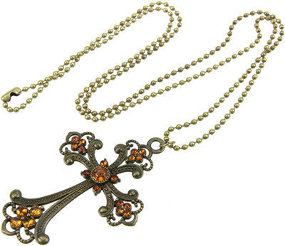 SENECIO™ Floral Cross Champagne Color Rhinestone Studded Long Ball Chain Vintage Look Bronze Alloy Necklace
SENECIO™ Floral Cross Champagne Color Rhinestone Studded Long Ball Chain Vintage Look Bronze Alloy Necklace