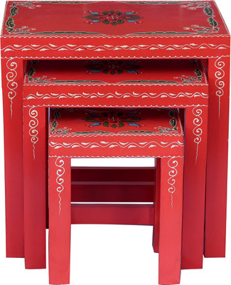 Kingscrafts KC014s Solid Wood Nesting Table(Finish Color - Orange, Set of - 3)