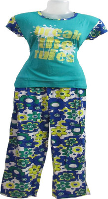 Scooboo Girls Floral Print Green Top & Pyjama Set