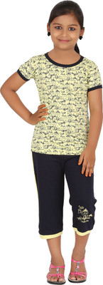 Meril Kids Nightwear Girls Printed, Solid Cotton, Yellow