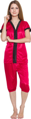 Kismat Fashion Women Self Design Red Top & Capri Set