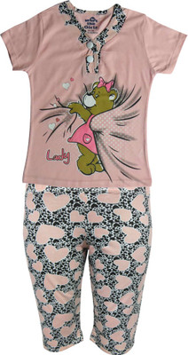 Kothari Kids Nightwear Girls Printed Cotton, Peach