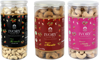 Ivory Value Pack of 3 (Grade 320)- Plain, Roasted Masala and Mildly Salted(1050 g, Mason Jar)
Ivory Value Pack of 3 (Grade 320)- Plain, Roasted Masala and Mildly Salted(1050 g, Mason Jar)