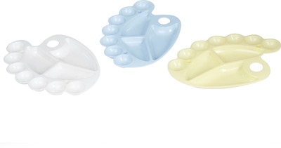 Kabeer Art Solid Plastic 10 Paint Wells Palettes(Set of 3, White, Blue, Yellow)
