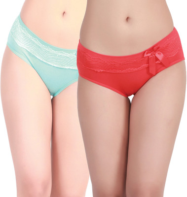 Maxter Women's Hipster Light Blue, Red Panty(Pack of 2)
