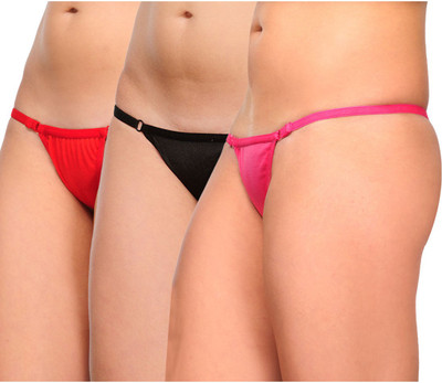 Urbaano Soft-Queen Women Thong Multicolor Panty(Pack of 3, Red;pink & black