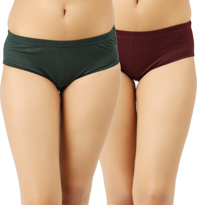 Vaishma Women's Hipster Dark Green, Maroon Panty(Pack of 2)