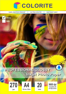Colorite 270gsm Resin Coated Professional Inkjet Unruled A4 Photo Paper(Set of 1, White)
Colorite 270gsm Resin Coated Professional Inkjet Unruled A4 Photo Paper(Set of 1, White)